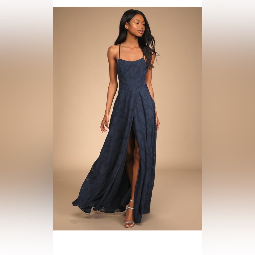 Let There Be Romance Navy Blue Burnout Floral Maxi Dress